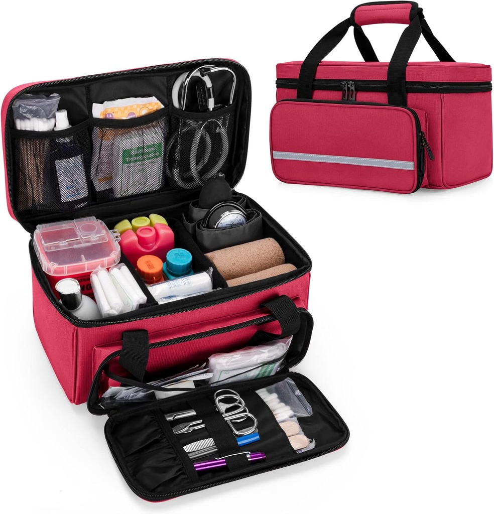 CURMIO lille førstehjælpstaske tom, familie førstehjælp kit sag, Medicin Storage Organizer Box til hjem og rejse, rød (Patent venter)