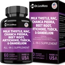 Mælk Thistle 3000mg NAC Chanca Piedra 2000mg Artiskoke 2000mg Beet Root 2000mg Mælkebøtte Root 1000mg, Lever Rengøring Detox & Reparation Supplement med TUDCA Cholin og ingefær til mænd og kvinder, 60 kapsler