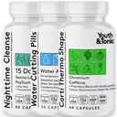 Youth & Tonic Sculpt Shred Cleanse Detox 3X vægttab piller: Appetite Suppressant, Fat Burner, Energy Booster & Nighttime Cleanse for Diet - 120 piller