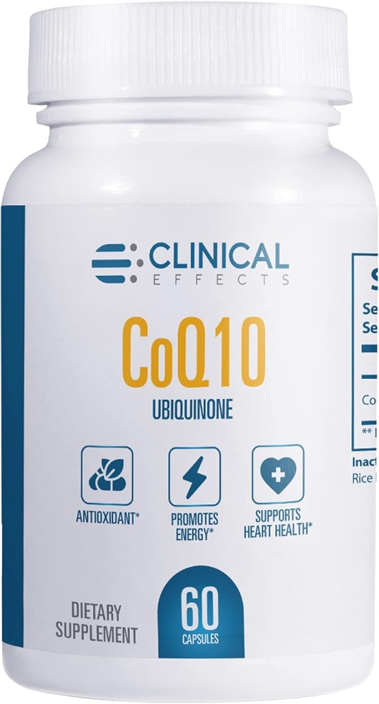 Kliniske effekter CoQ10 Supplement - Coenzym Q10 200mg - 30- Day Supply - Ubiquinone Antioxidant Supplement for Heart Health, Kognitive funktioner og energistøtte - 1 Capsule a Day - Made in USA