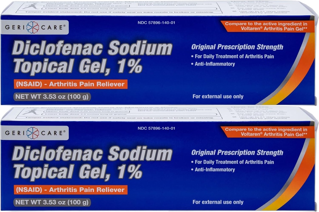 GeriCare Topical Arthritis Pain Relief Gel Diclofenac Natrium 1% (NSAID) Hand Arthrist albue Foot Ankle Knee Ekstra - Strength Pain Reliever- Anti- inflammatorisk Arthritis Pain Treatment, 3.53oz (2 Pack)