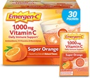 Emergen- C 1000mg C-vitamin pulver til daglig immunstøtte Koffein fri C-vitamin kosttilskud med zink og mangan, B-vitaminer og elektrolyter, Super Orange Flavor - 30 Greve