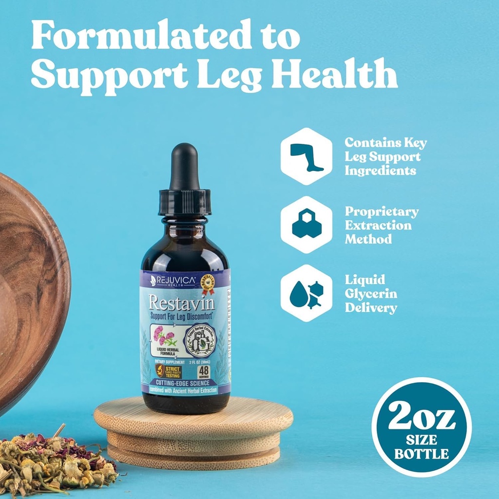 Restavin - Avanceret Ben Support - Flydende levering til bedre absorption - C-vitamin, jern, valerian, gurkemeje, Magnesium & mere!