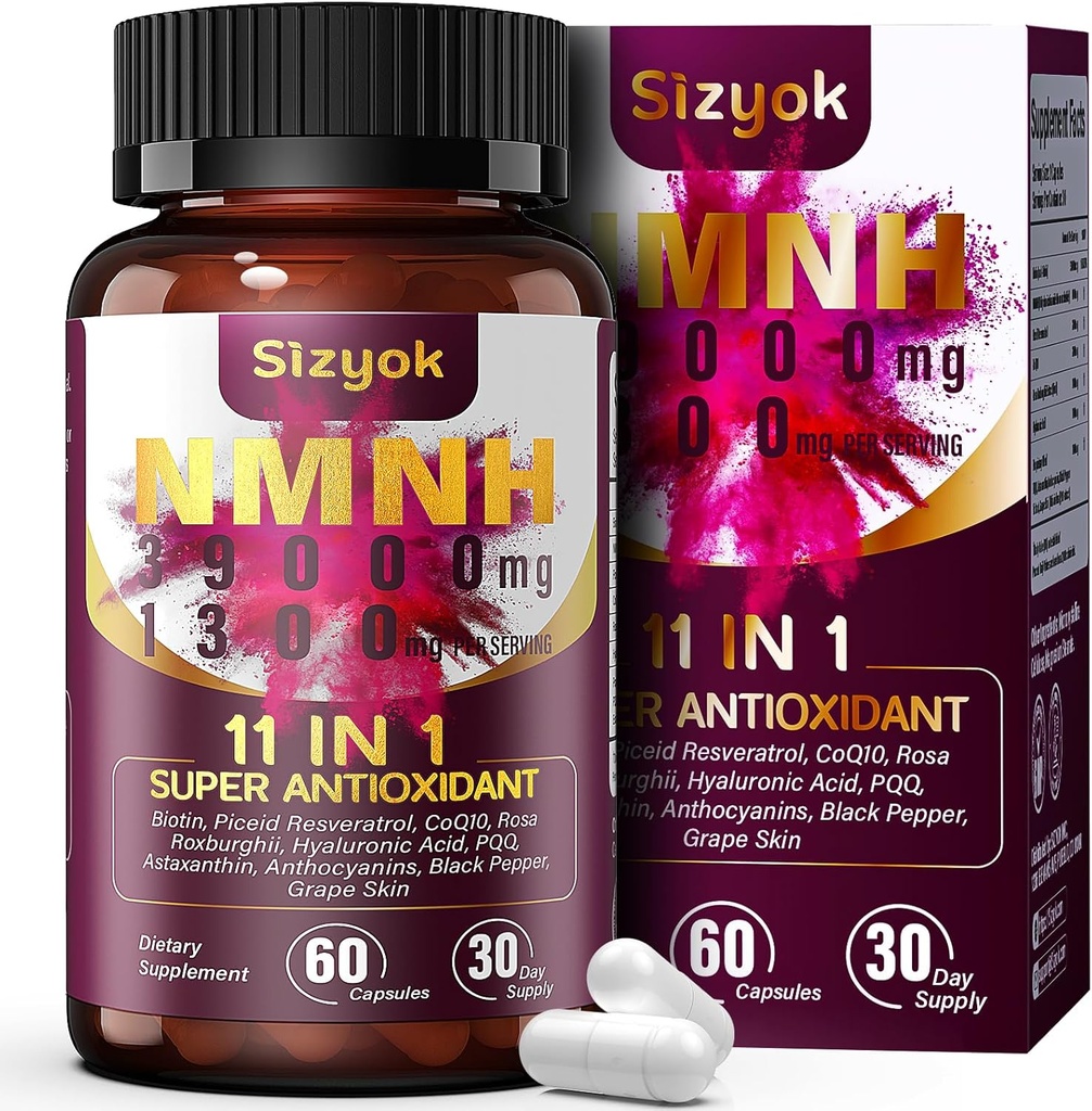 11 - in-1 NMNH (Dihydronicotinamid Mononucleotid), 600 mg per servering, NAD + supplement med Resveratrol, CoQ10 til støtte NAD + Niveauer, NMNH Supplement for Anti- Aging, 60 Tæl, 30 dages forsyning -91