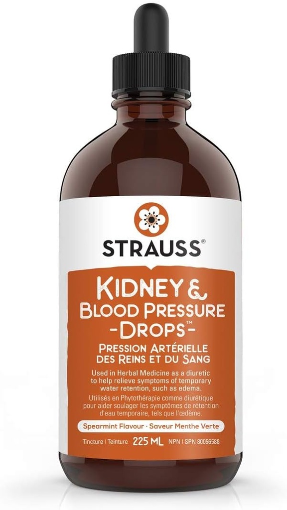 Strauss Kidney & Blood Pressure Drops - Regulates Blood Pressure & Relieves Water Retention | Thickened & Calcified Arteries - 1 Bottle