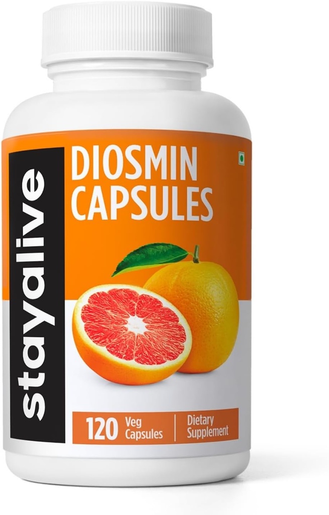 STAY ALIVE Pure Diosmin Complex 1000mg Formel, 120 Kapsler, Citrus Bioflavonoider Rich Fruit Extract, 2 Måned Supply, 100% Vegetar, Non- GMO & Gluten Free Diosmin Supplement