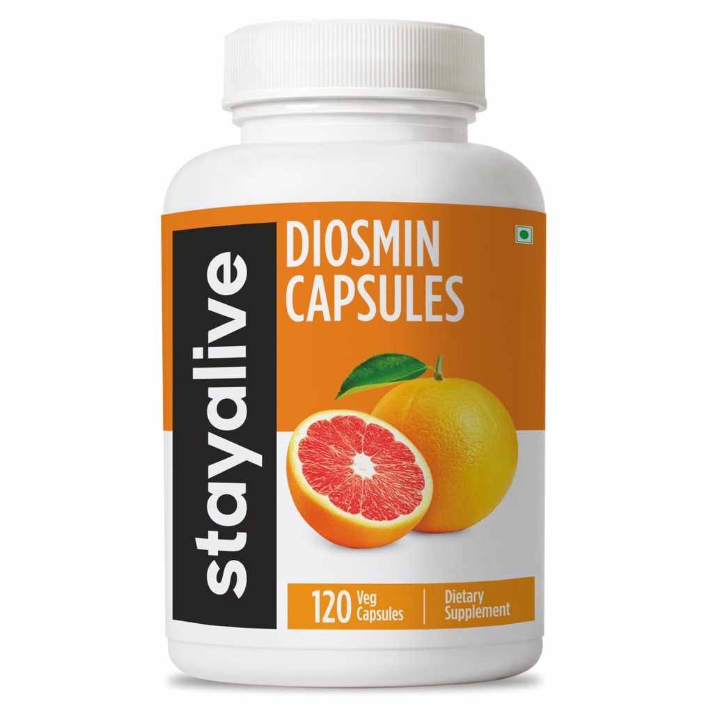 STAY ALIVE Pure Diosmin Complex 1000mg Formel, 120 Kapsler, Citrus Bioflavonoider Rich Fruit Extract, 2 Måned Supply, 100% Vegetar, Non- GMO & Gluten Free Diosmin Supplement