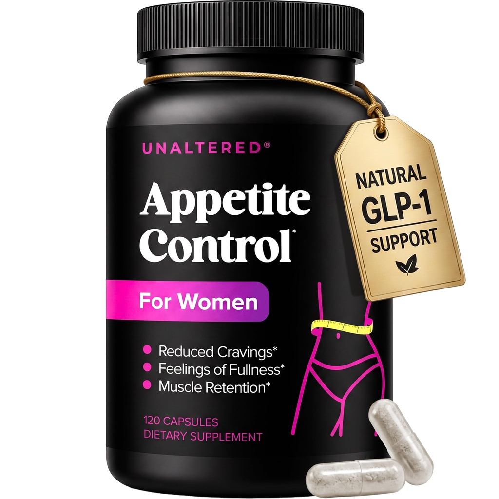 UNALTERED Appetite Suppressant for Kvinder - Hjælper Administrer Cravings, fremmer Fullness, & Understøtter vægttab - Naturlig Kosttilskud med Chrom Picolinate & Glucomannan - 120 Vegan kapsler