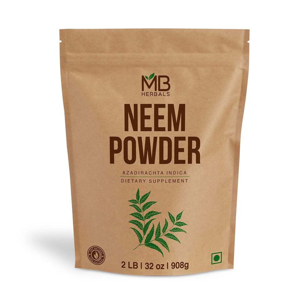 MB Herbals Pure Neem Powder 2 lb Mead124; 32 oz Mead124; 908 Gram Mead124; 100% Pure Wild- Crafted Neem Leaf Powder Mead124; Meget bitter Neem supplement til hud hår & Detox Mead124; Azadirachta Indica