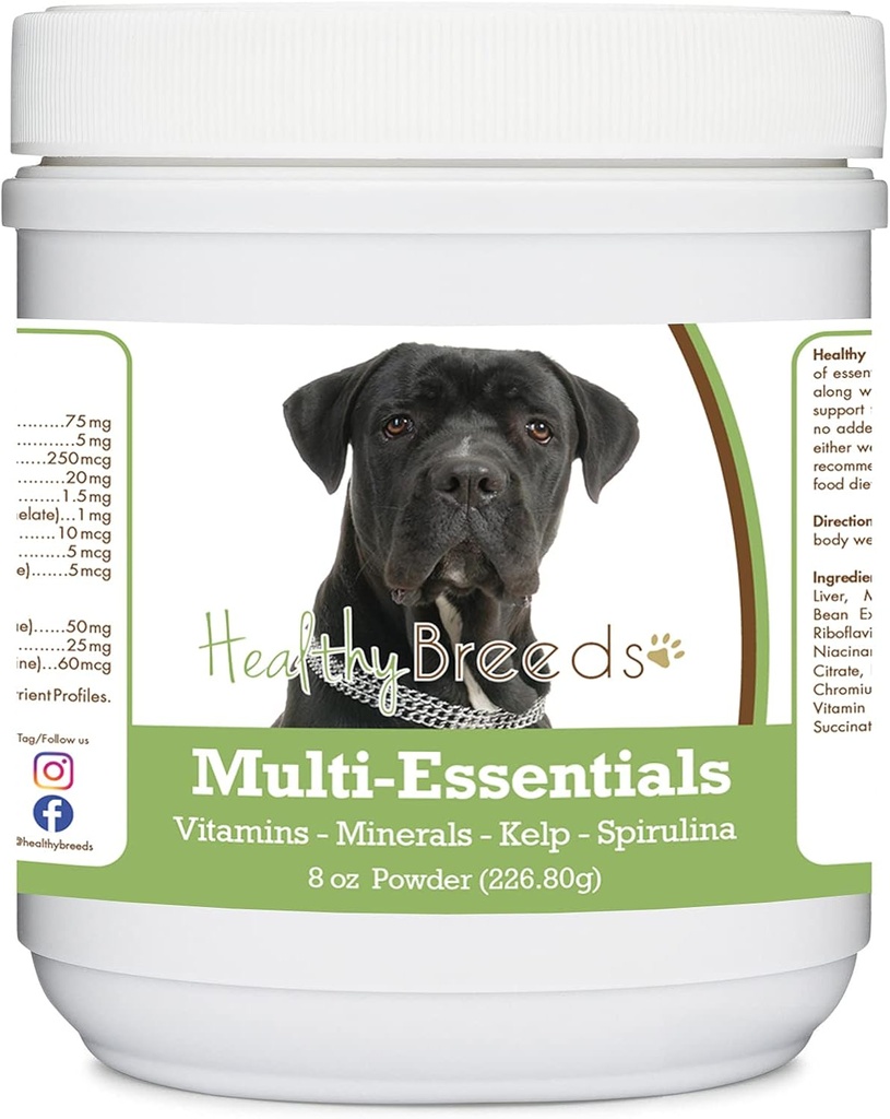 Sunde racer Cane Corso Multiessenals Powder til hunde - en ideel supplement af vitaminer, mineraler & antioxidanter til din hund - 8 oz