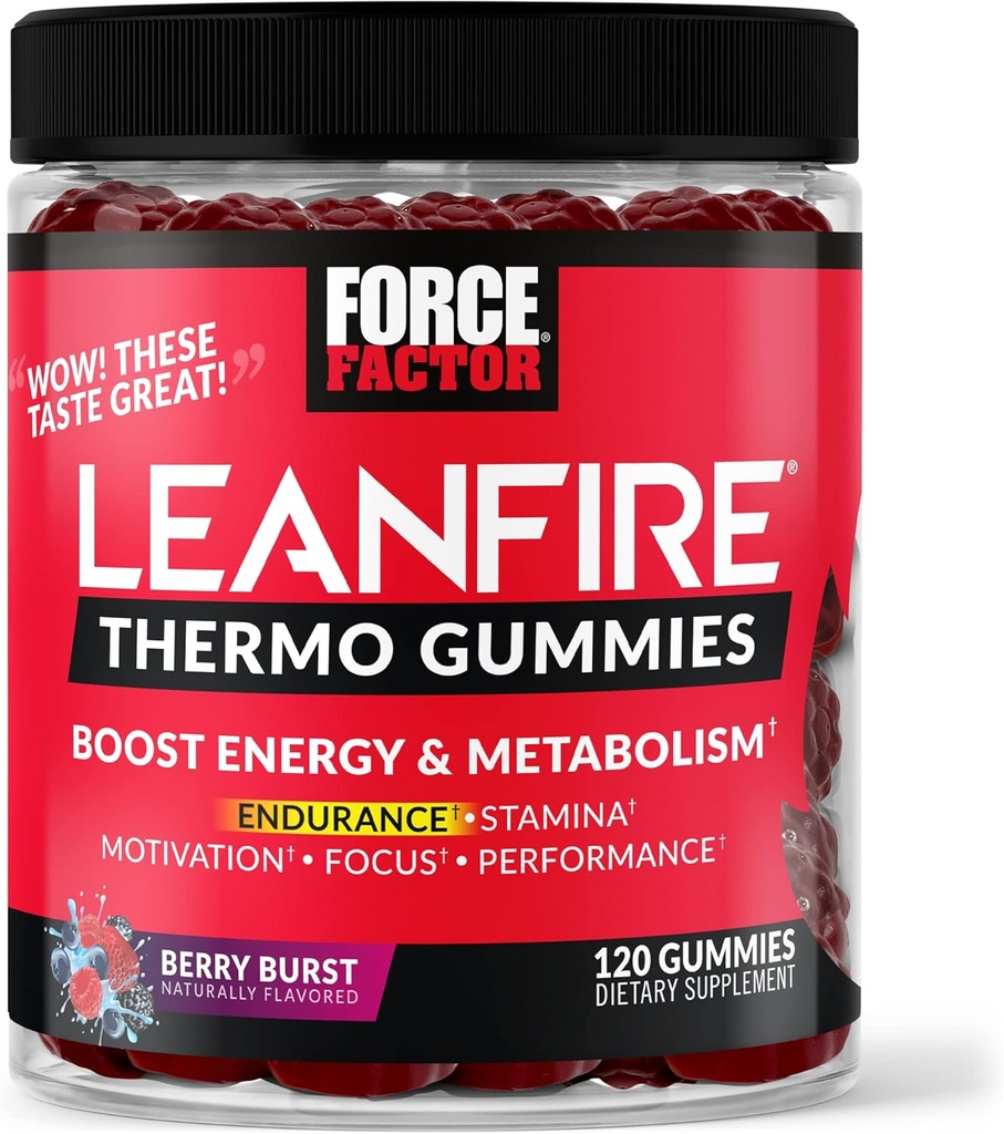 Kraftfaktor LeanFire Thermo Gummies med B12 Vitamin, Koffein, & Green Coffee Bean, Boost Energy, Metabolisme, Endurance, Stamina, Motivation, Focus, & Performance, Pre Workout Gummies, 120 Gummies