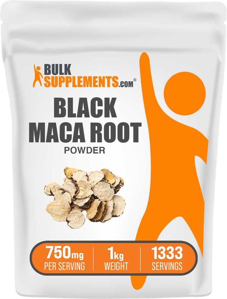BulkSupplements.com Black Maca Powder - Black Maca Root Supplement, Herbal Supplement for mænd og kvinder - Vegan, Gluten Free, 750mg per servering, 1kg (2,2 lbs) (Pack of 1)