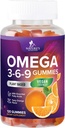 Omega 369 Gummier - Vegansk Triple Omega 3 Supplement Gummy - Essential Fedtsyrer Oil 3 6 9 Komplekse hjerte støtte og hjerne støtte til kvinder, mænd & graviditet, fisk gratis non-GMO, orange - 120 Gummies