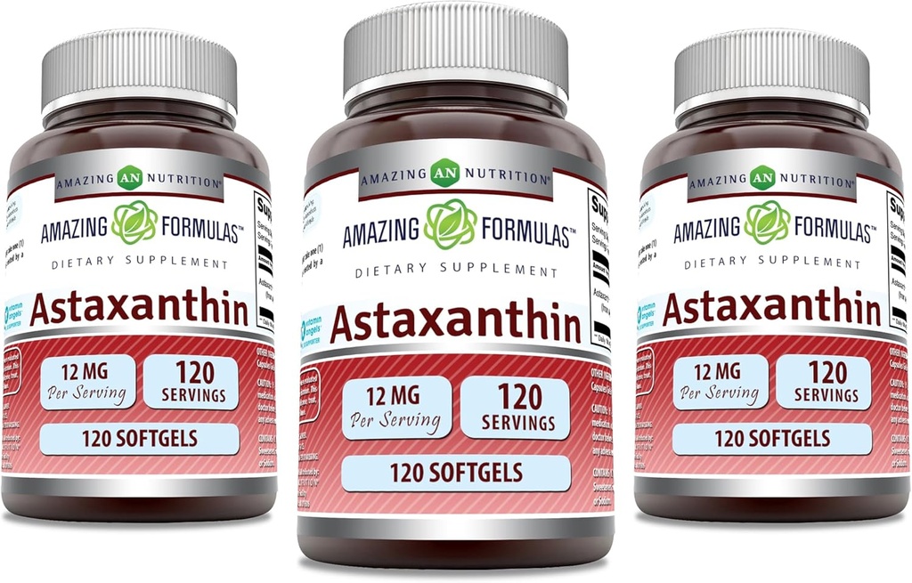 Amazing Formulas Astaxanthin 12mg Softgels Supplement: 124; Non- GMO: 124; Gluten Free (120 Greve; 124; 3 Pack)