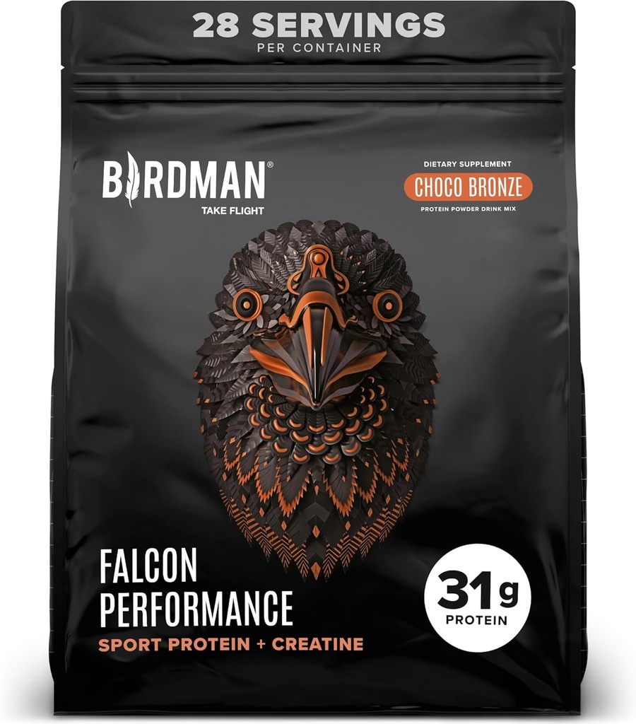 Birdman Falcon Performance Vegan Protein Powder, 31g Protein, 5g Creatin, 5g BCAA, Probiotika, Electrolytes, Pre Workout, Low Carb, Sugar Free & Dairy Free, Plant Based Chocolate Protein, 28 portioner