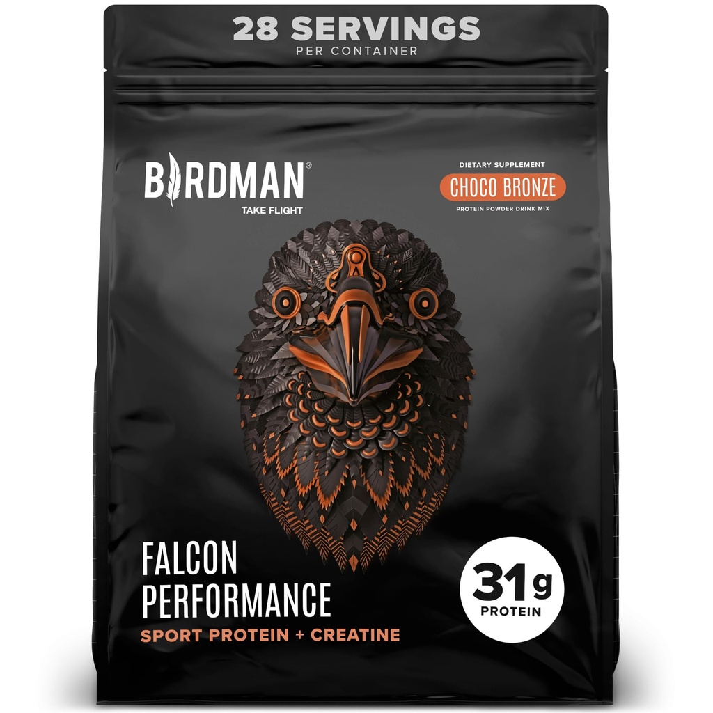 Birdman Falcon Performance Vegan Protein Powder, 31g Protein, 5g Creatin, 5g BCAA, Probiotika, Electrolytes, Pre Workout, Low Carb, Sugar Free & Dairy Free, Plant Based Chocolate Protein, 28 portioner