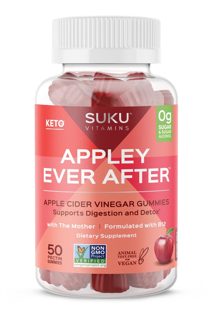 SUKU Appley Ever After Gummies - Apple Cider Vinciate med Methylerede B12 & Folate - Sugar- Free, Gluten- Free, Vegan Detox & Energy Support - Amazing Apple Flavor - 50 Greve