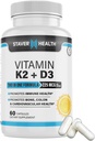Vitamin K2 D3 w / Calcium og Bioperine, Vitamin K2 (MK7) med D3 Supplement Non- GMO, Vitamin D3, Vitamin K2 MK- 7 Let at synke Vitamin D & K Complex, 60 kapsler