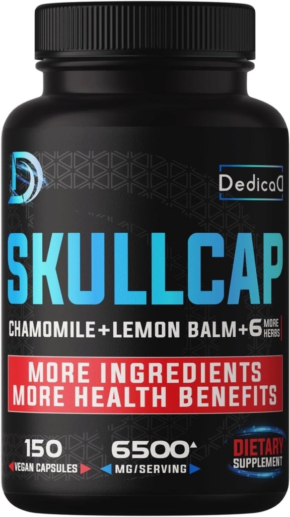9in1 Skullcap Herb Supplement 5 måneder For sundhed søvn, Mood & immun - 6500mg koncentreret med kamille, Lemon Balm, Passion Flower, Ashwagandha & mere, Non- GMO, Gluten- fri, 150 Vegankapsler