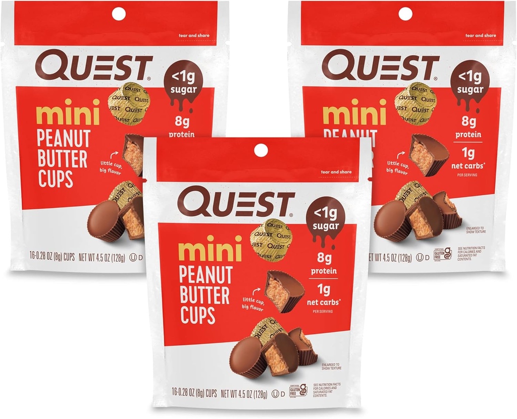 Quest Nutrition Mini Peanut Butter Cups, High Protein, Low Carb, Gluten Free, 16 Greve (Pack of 3)