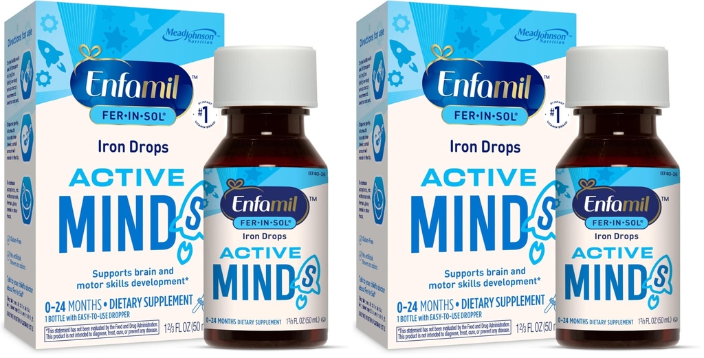 Enfamil Fer- in- Sol jerntilskud dråber til spædbørn og småbørn, understøtter hjernens udvikling, 50 ml dråbeflaske (pakke med 2)