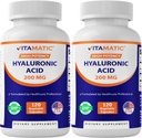 Vitamatic 2 Pack Hyaluronsyre Kosttilskud 200mg - Understøtter sund Connective Tissue og Joints - Fremme ungdommelig sund hud - Total 240 kapsler