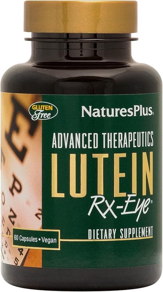 Natures Plus Advanced Therapeutics Lutein Rx- Eye - 20 mg, 60 Vegetariske Kapsler - Eye Function Support Support Forbedret med Zeaxanthin, Antioxidant - Gluten- Free - 20 Servere
