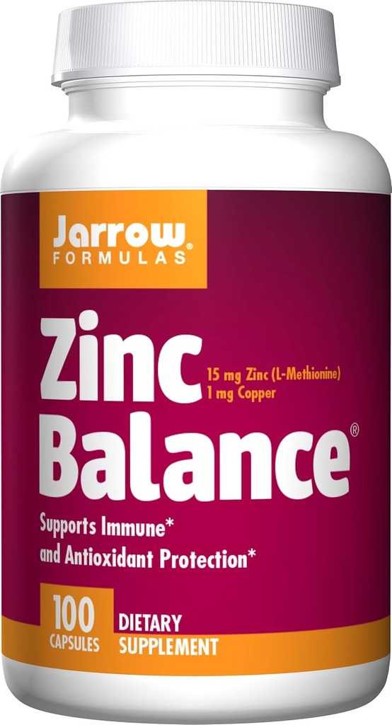 Jarrow Formulas Zink Balance 15 mg - 100 Veggie Caps - immunforsvar - Inkluderer kobber - 100 Servere