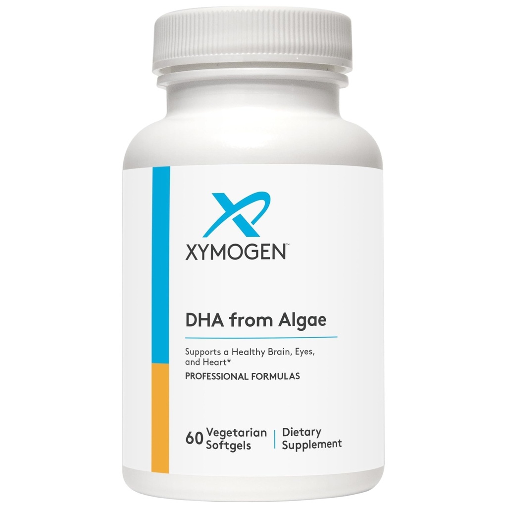 XYMOGEN DHA fra Algae - DHA Omega-3 Supplement - Understøtter hjerne, øje, hjerte + immunforsvar (60 Softgels)