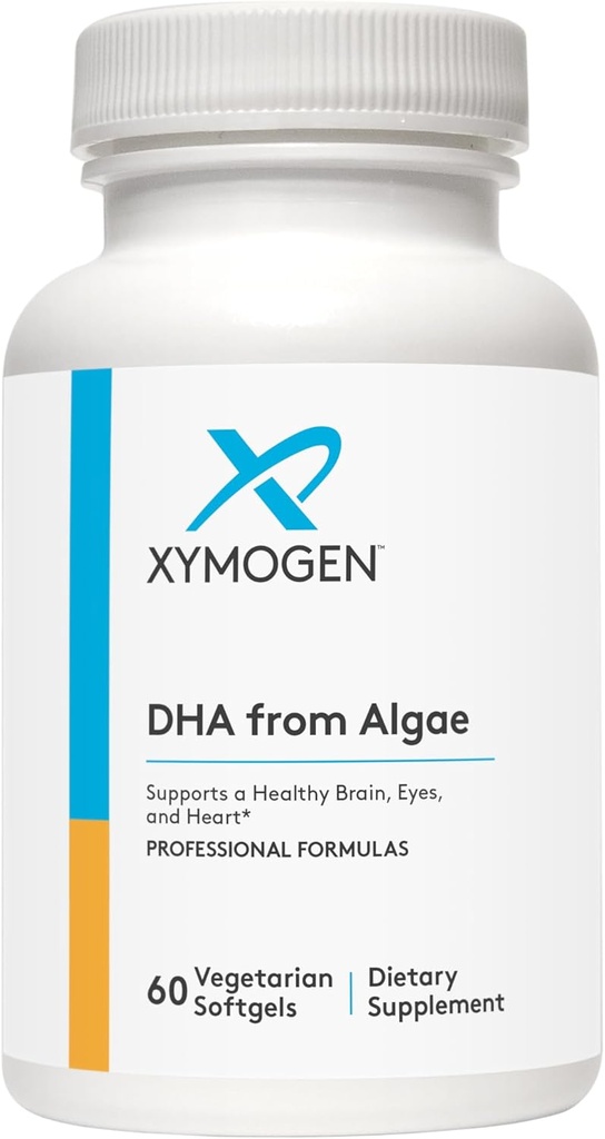 XYMOGEN DHA fra Algae - DHA Omega-3 Supplement - Understøtter hjerne, øje, hjerte + immunforsvar (60 Softgels)