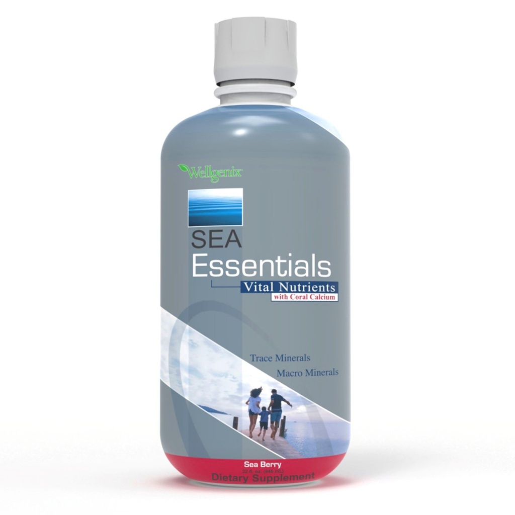 Wellgenix Sea Essentials Coral Calcium Liquid Vitamin til høj absorption - Nutritional Multivitamin Supplement - Sea Berry Flavor 32 Oz