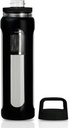 20oz Glas Vandflaske med Silicone Ærme, 600ml Krus med 2 Tier Lid (Bred mund og lille mund lige drikke) med Tea Leak Flaske - Gym Yoga Udendørs Aktiviteter (Sort)