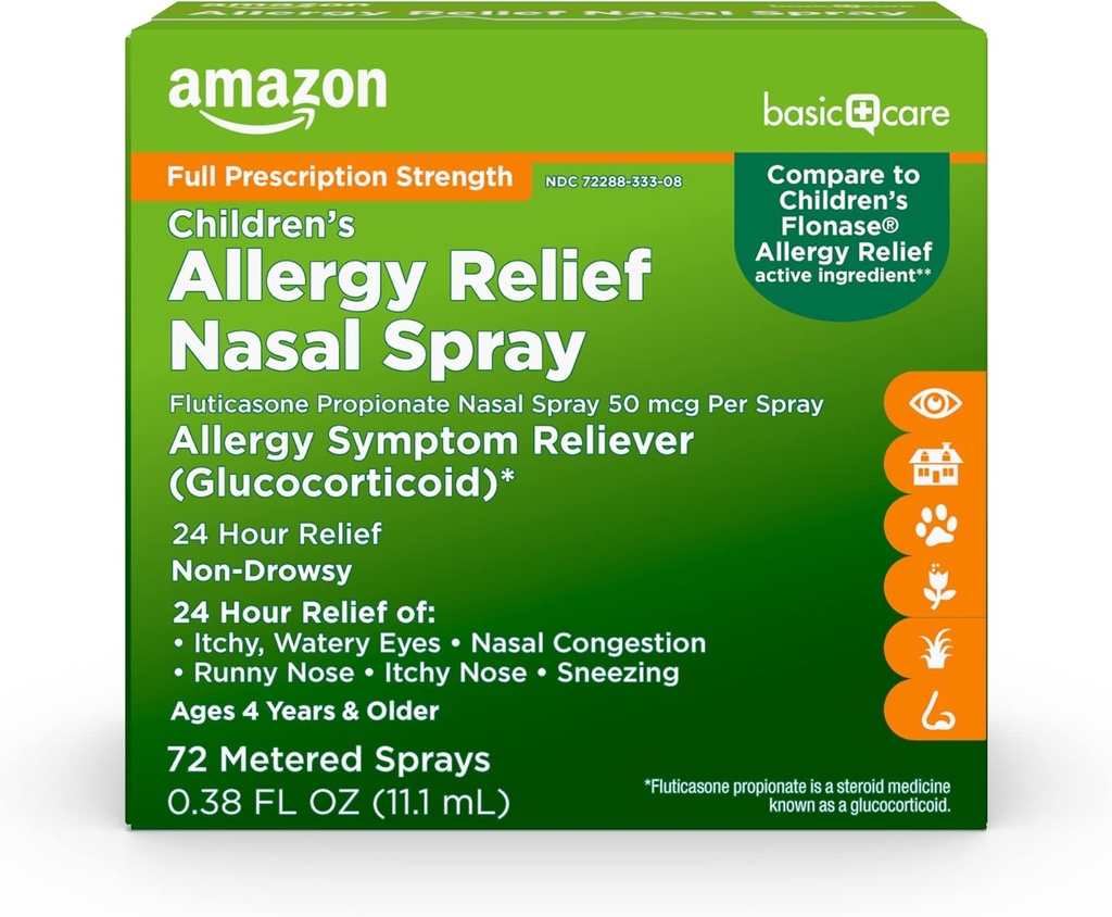 Basic Care Children 's Fluticason Propionate Nasal Spray, Allergy Medicine, 0,38 fl oz (pakke med 1)