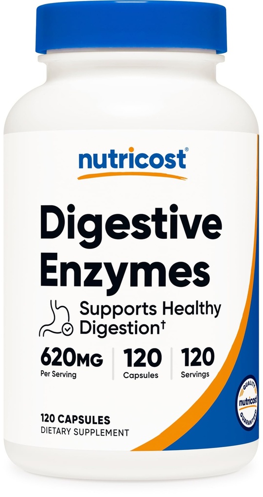 Nutricost fordøjelsesenzymer 620mg, 120 kapsler - Komplet fordøjelsesenzymer supplement