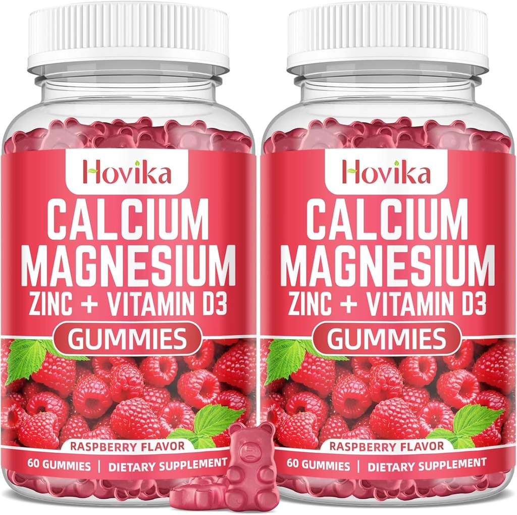 Calcium Magnesium Zink Gummier med Kalium Vitamin C, B6, D3, K2 - Calcium til kvinder og mænd - Calcium Magnesium Zink Multi Vitamin supplement til knogler, muskler, tænder, ro, mad - 2 Pack - 60 Cts