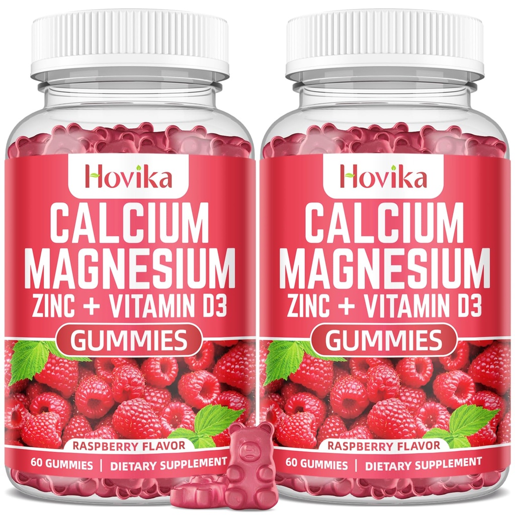 Calcium Magnesium Zink Gummier med Kalium Vitamin C, B6, D3, K2 - Calcium til kvinder og mænd - Calcium Magnesium Zink Multi Vitamin supplement til knogler, muskler, tænder, ro, mad - 2 Pack - 60 Cts