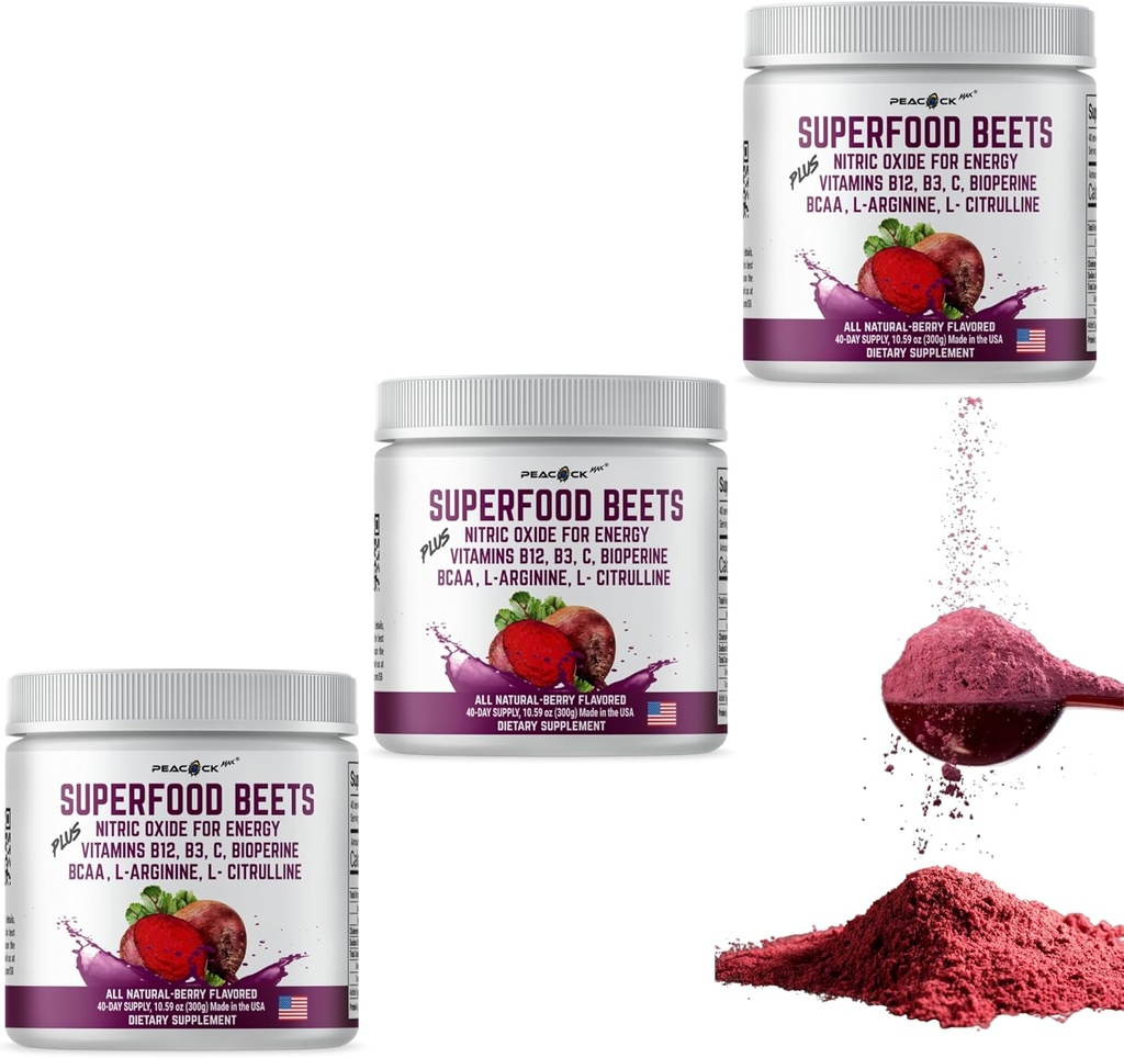 Superfood Beets Powder, 10.59oz (Pack of 12) - Beetroot Powder Organic Beet Root Blend med grøn te & Berry Flavor, Non- GMO, Plant- baseret drik mix
