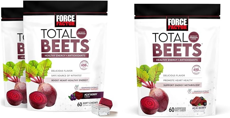 Kraftfaktor Total Beets Soft Chews med Beetroot, Nitrater, L- Citrullin, Grapeekstrakt & Antioxidanter, Sund Energi Supplement, 120 Greve 2- Pack & 60 Greve