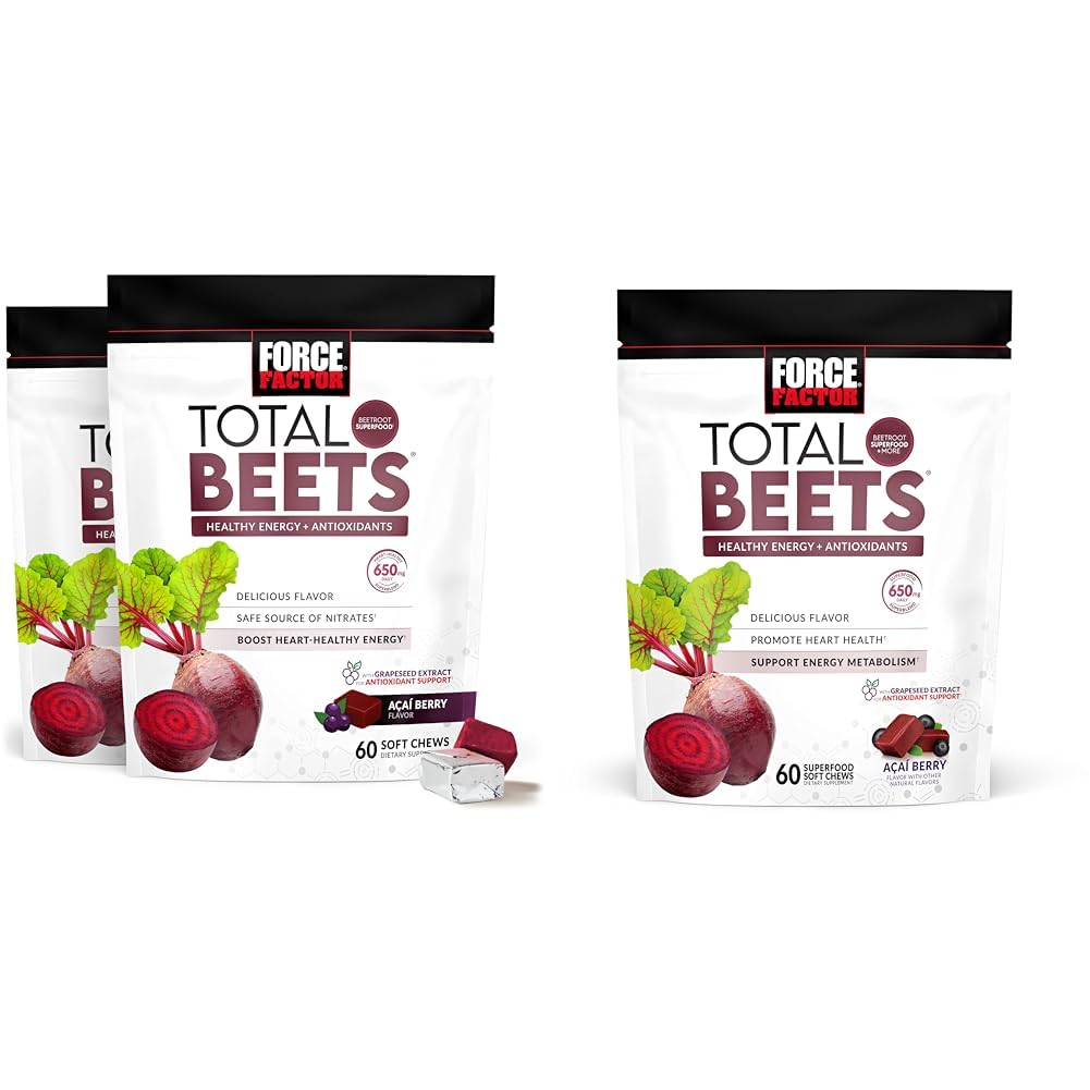 Kraftfaktor Total Beets Soft Chews med Beetroot, Nitrater, L- Citrullin, Grapeekstrakt & Antioxidanter, Sund Energi Supplement, 120 Greve 2- Pack & 60 Greve