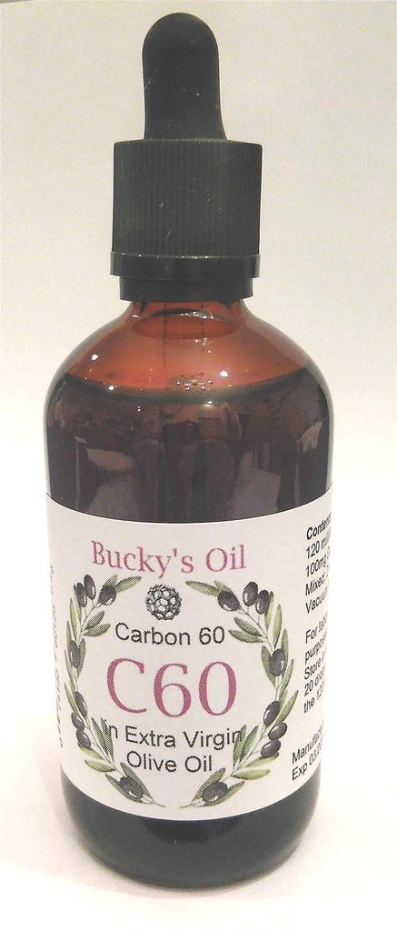 C60 - 120ml Ekstra Virgin Olivenolie med 100 mg Carbon 60 99,95% i opløsning.