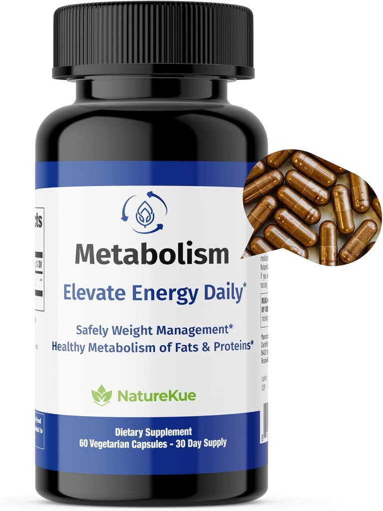 NatureKue Metabolisme • 124; Natural Weight Management & Energy Support • 124; Immuno & Digative Health • 124; Puerh Tea Extract, Green Tea, Herbal Supplement for Metabolisme Boost - 60 Vegetariske kapsler