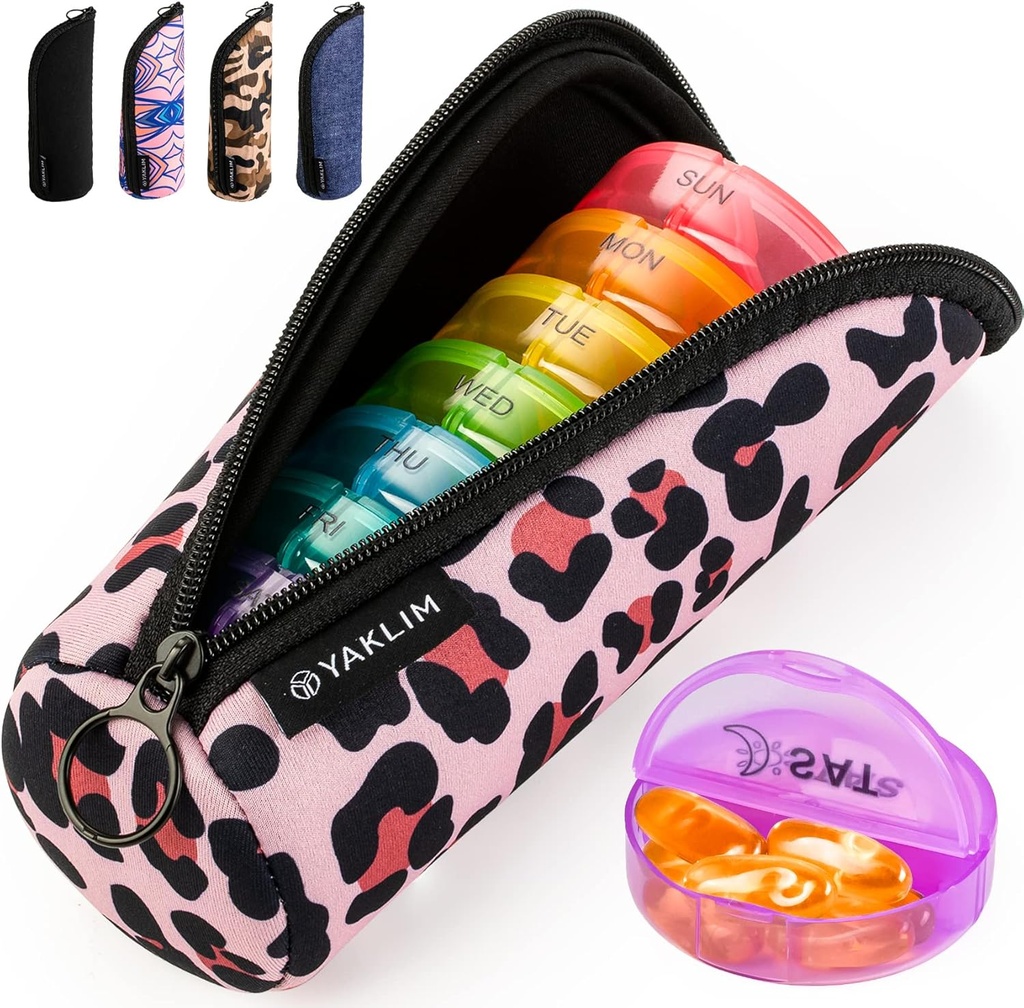 Yaklim Pill Organizer 1 gange om dagen, Ultralyck Travel Pill Box, Ugentlig Pill Containers 7 dag med transportable Vitamin Fish Olies supplement