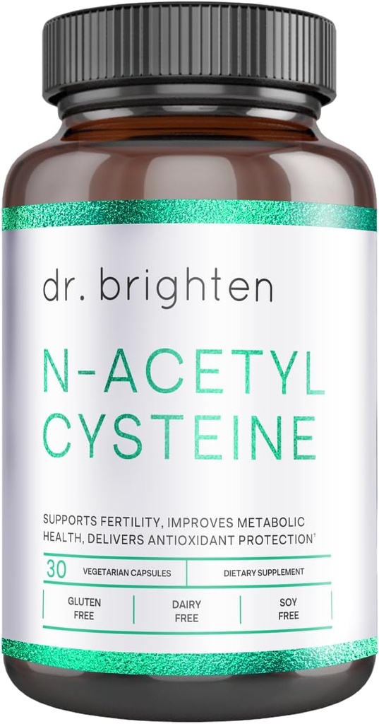 Dr. Brighten N- Acetyl- Cystein (NAC) - Kraftfuld Glutathione Precursor- Aminosyre supplement til optimal afgiftning, immunfunktion og PCOS - 30 kapsler