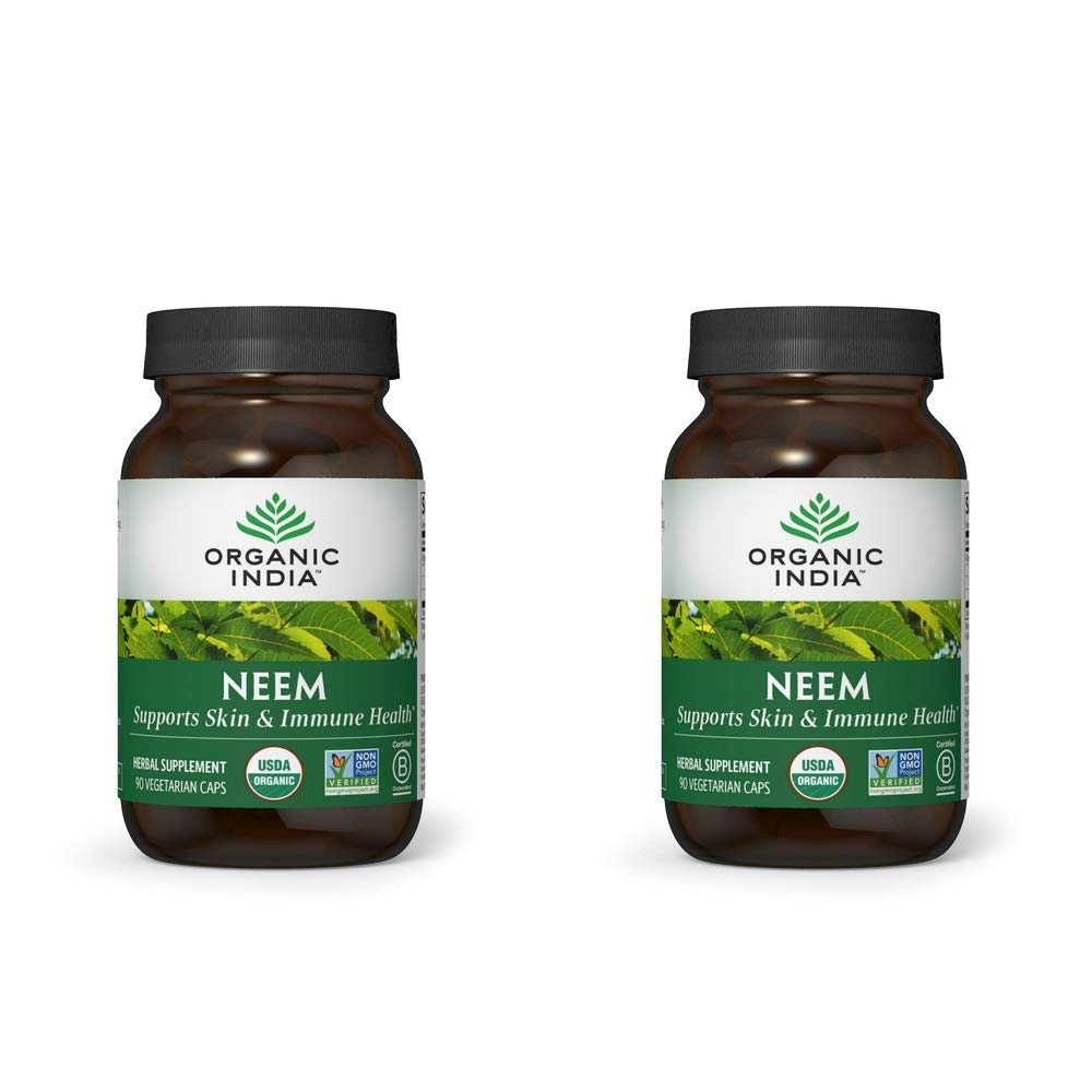 ORGANISK INDIA Neem Leaf kapsler, Urtetilskud - understøtter hud, immunforsvar, & leversundhed, Detox, Vegan, Gluten- Free, USDA Certified Organic - 90 Kapsler (2 - Pack)