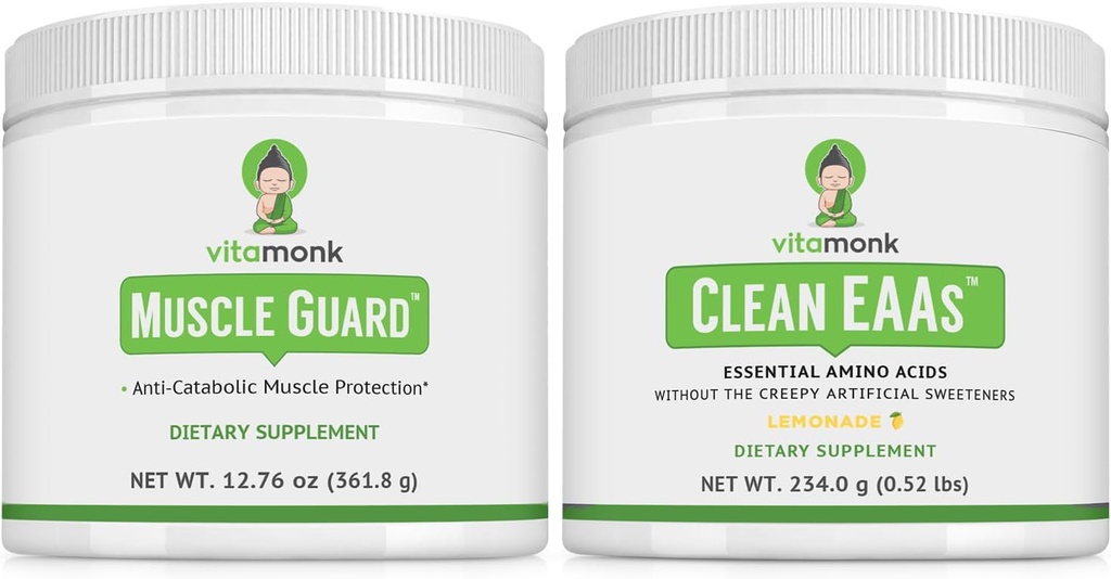 VitaMonk MuskelGuard & Clean EAA Bundle, HMB, EAA, D-vitamin, Magnesium, 9 essentielle aminosyrer til muskelvækst, Recovery & Performance, Lemonade Flavor, Ingen kunstige sødestoffer