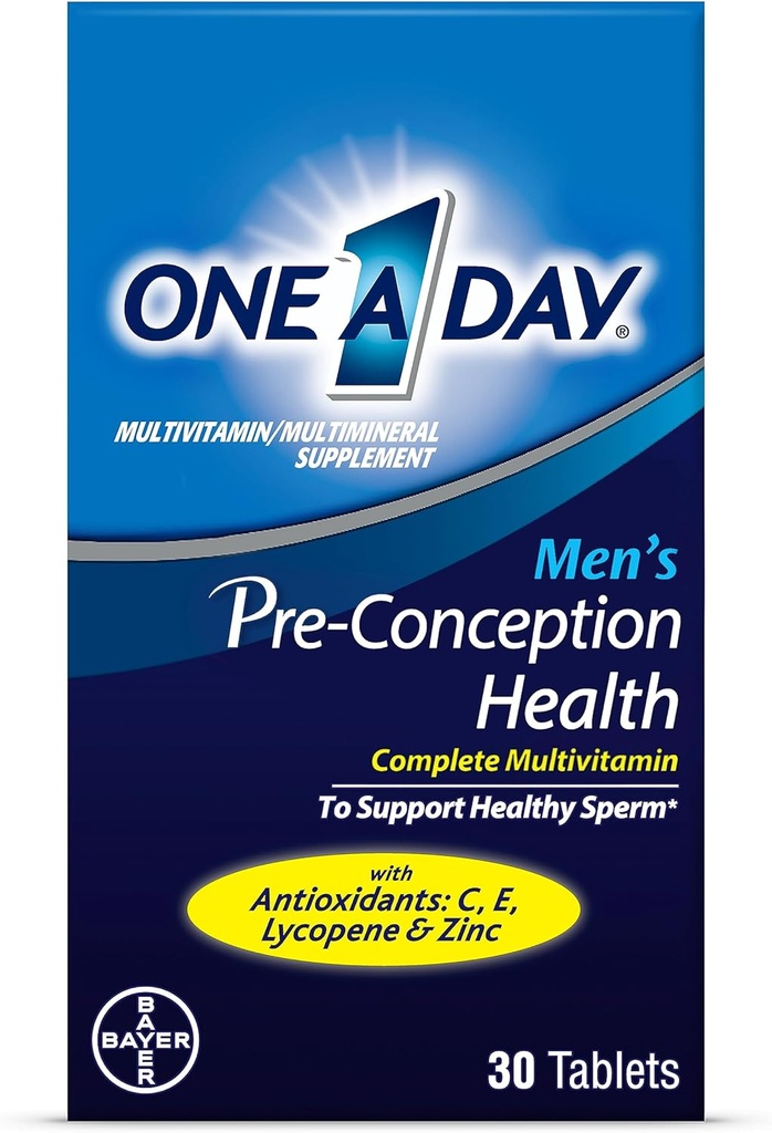 One A Day Mænds Pre-Conception Health Multivitamin til støtte sund sperm, Supplement til mænd med C-vitamin, E-vitamin, Selen, zink, og Lycopene, 30 Greve
