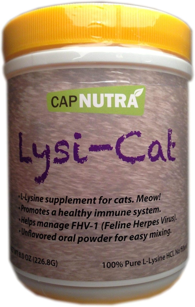 Lysi- Cat Lysin Supplement for Kat, 8 oz. Canister, 500 Servere, Understøtter en sund immunsystem, Gratis Scoop inkluderet!