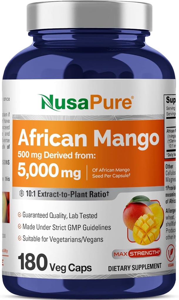 NusaPure African Mango 10: 1 ekstrakt, 500 mg svarende til 5000 mg per Veggie Caps 180 kapsler (ikke- GMO, Vegan)