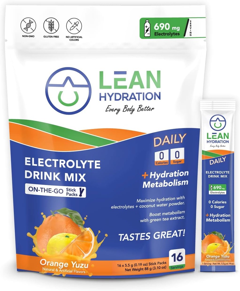 Daglige electrolyte Packets Drink Mix 124; Zero Calories, Zero Sugar Plus Vitamin, Minerals & More; 124; 16 ct (Orange Yuzu)