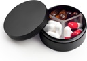 Lille pillekasse 3 afdelinger, Metal Round Portable Pill Box, Vandtæt Rejsepille Organizer, Pocket Purse Medicine Vitamin Holder EDC Container (sort)
